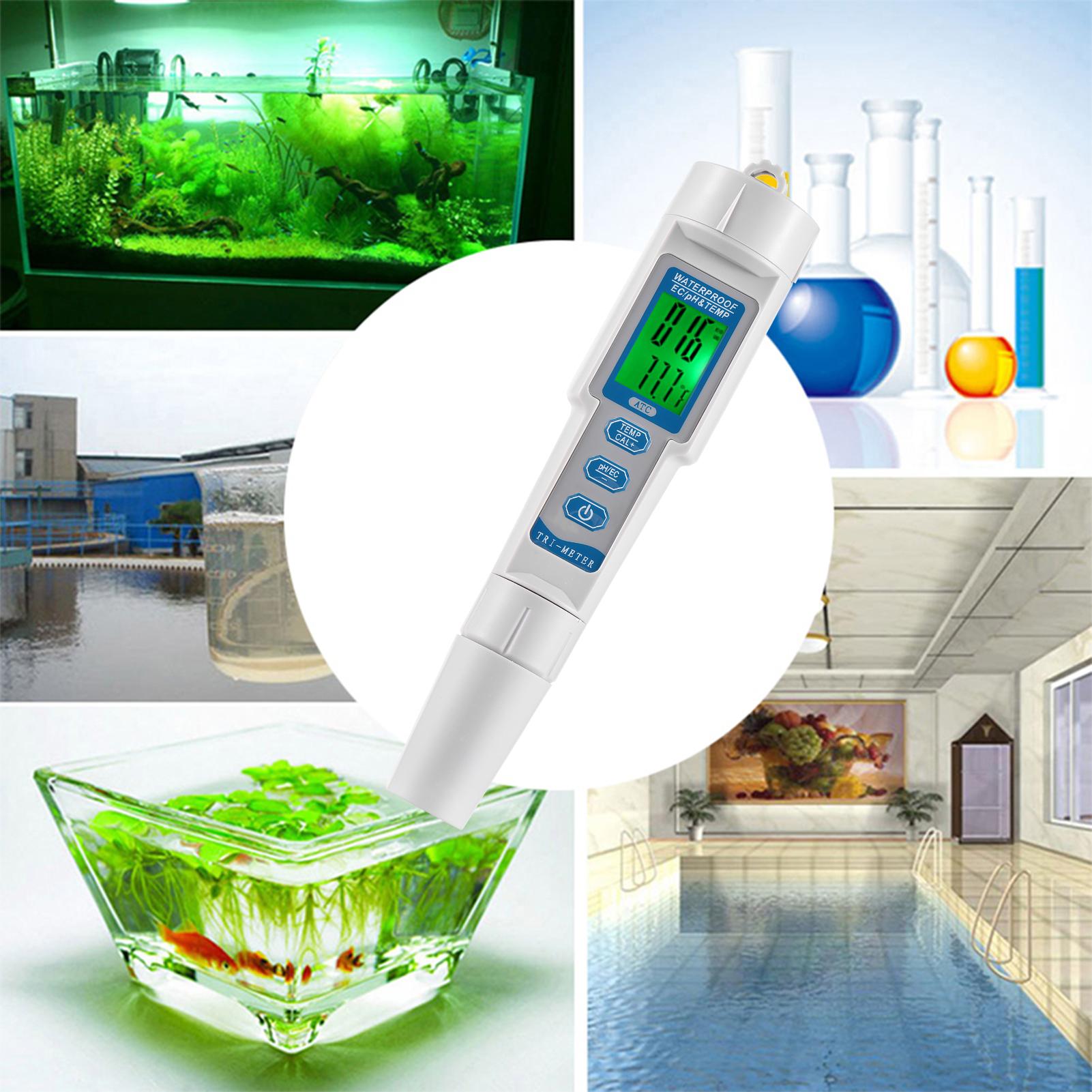New Professional 3 in 1 Multi-parameter Water Quality Tester Monitor Portable Pen Type pH & EC & TEMP Meter Acidometer Water Quality Analysis Device