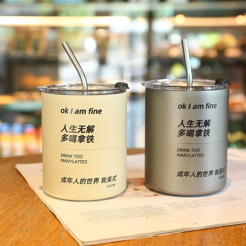 Ly Giữ Nhiệt Inox 304 2 Lớp 360Ml Kèm Ống Hút Inox