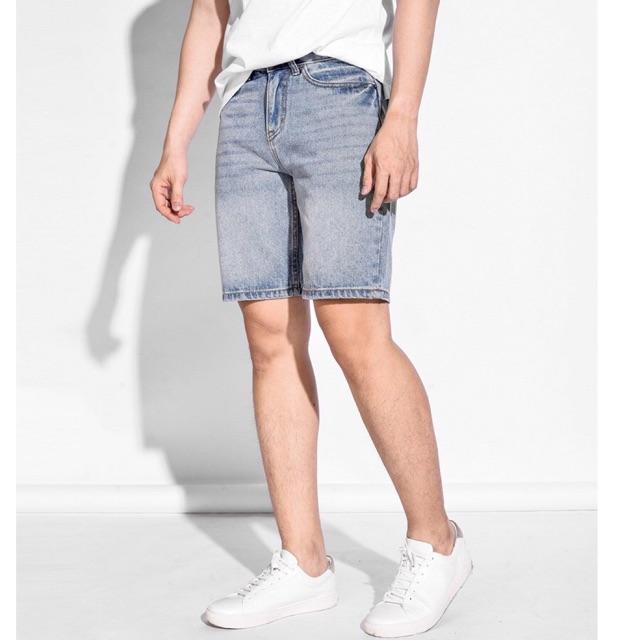 Quần short jeans nam màu xanh trơn DPS010
