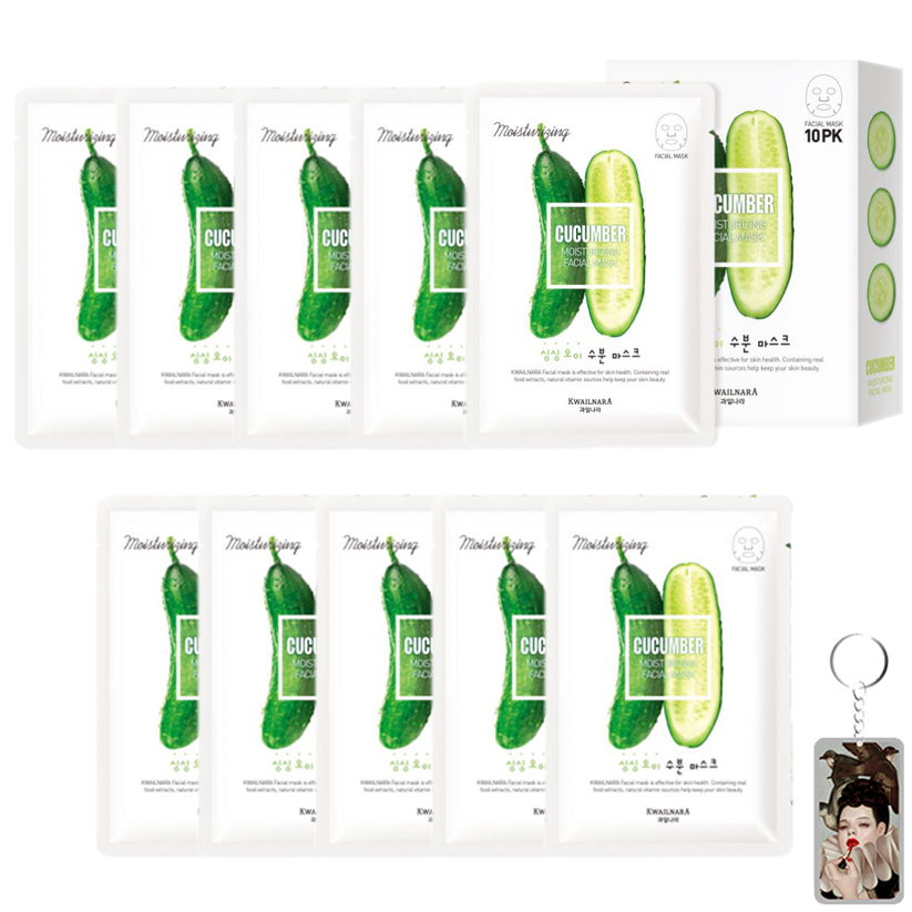 Hộp 10 mặt nạ dưa leo Kwailnara Cucumber Facial Mask Hàn Quốc 10x20ml tặng thêm móc khóa