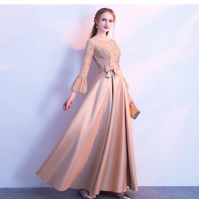 Đầm Maxi xoè tròn phối kim sa tay lưới SANG TRỌNG -MS36Y- Size M/L đến 57kgMM MM