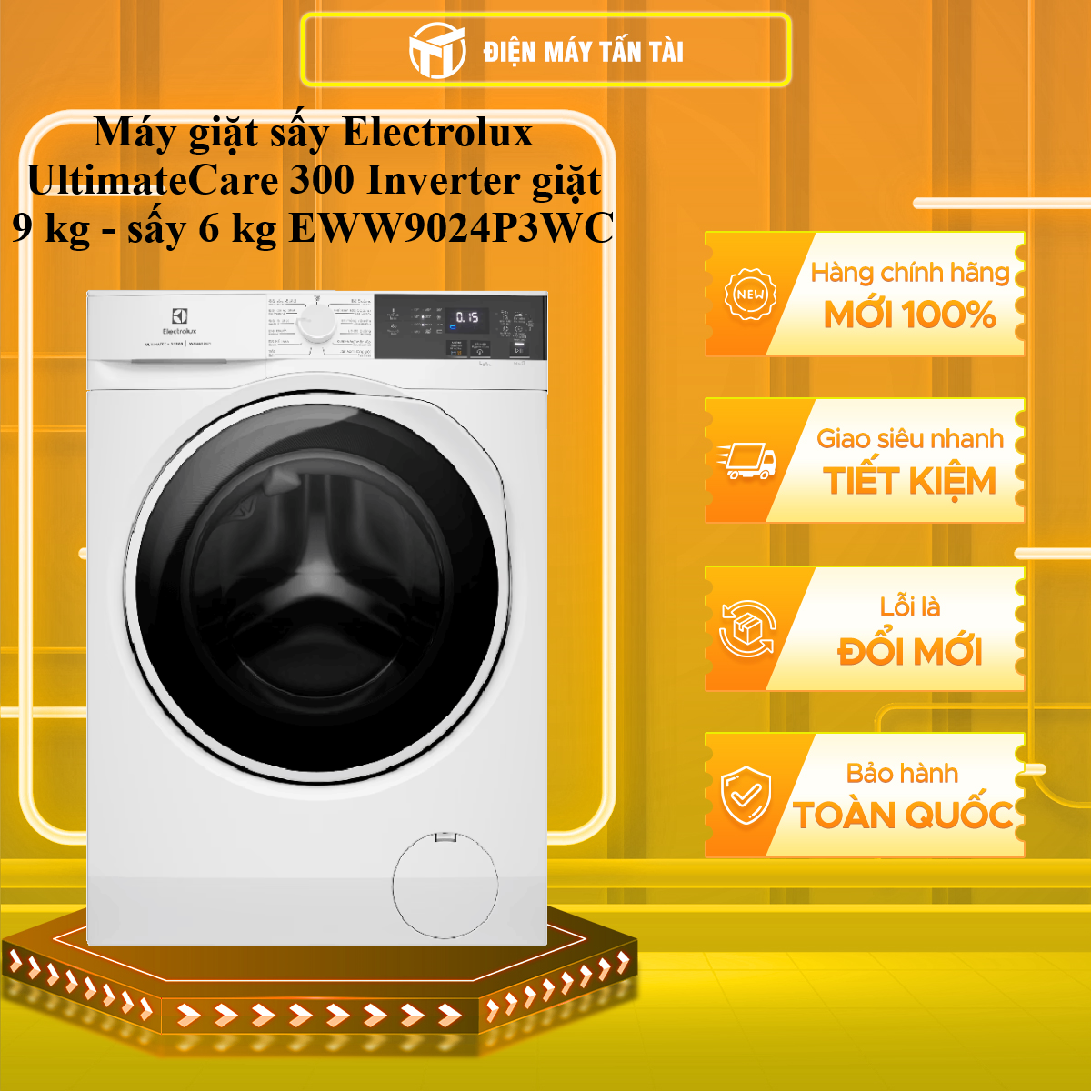 Máy giặt sấy Electrolux UltimateCare 300 Inverter giặt 9 kg - sấy 6 kg EWW9024P3WC - HÀNG CHÍNH HÃNG - CHỈ GIAO HCM