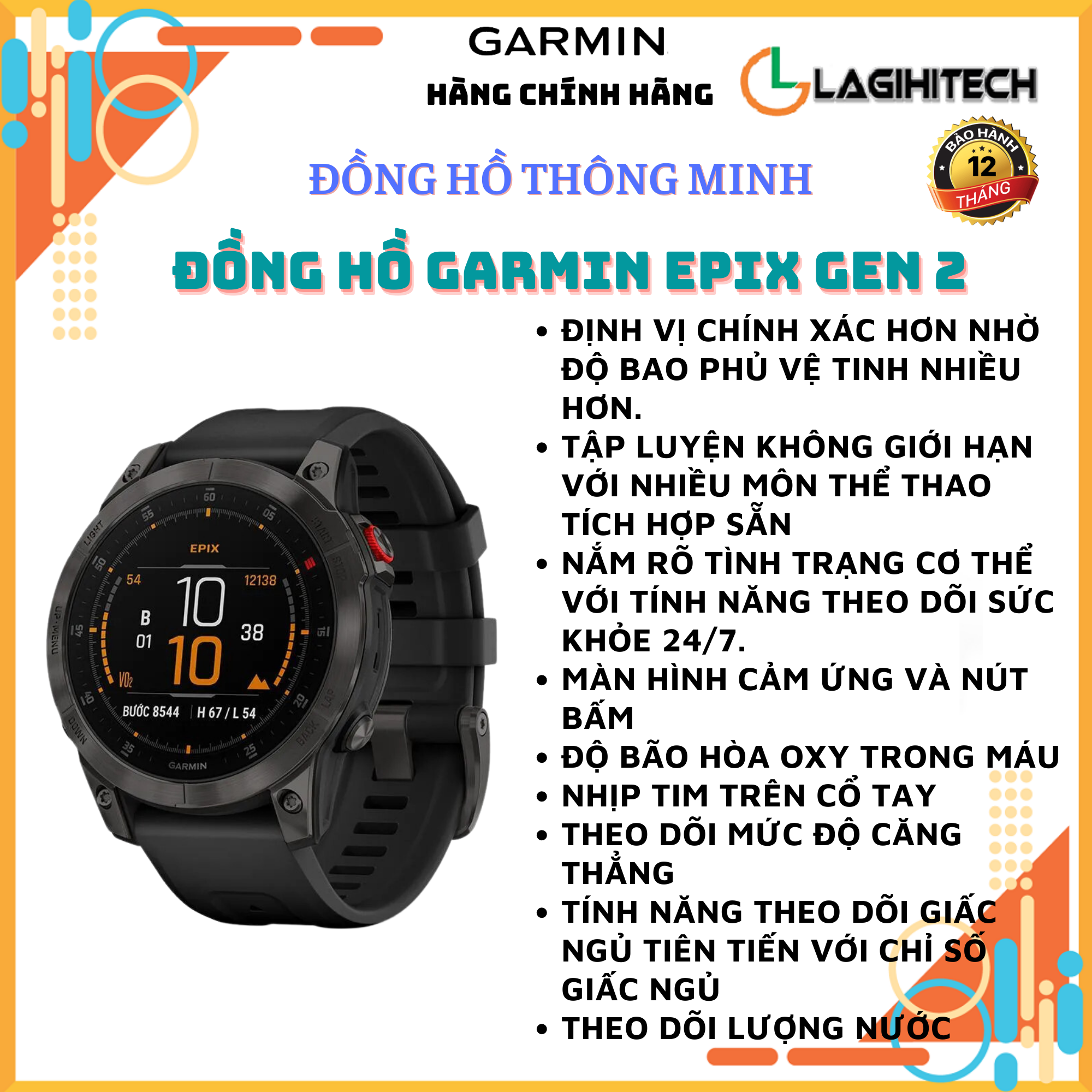 Đồng Hồ Garmin Epix Gen 2 màn hình AMOLED, cao cấp - Hàng Chính Hãng FPT