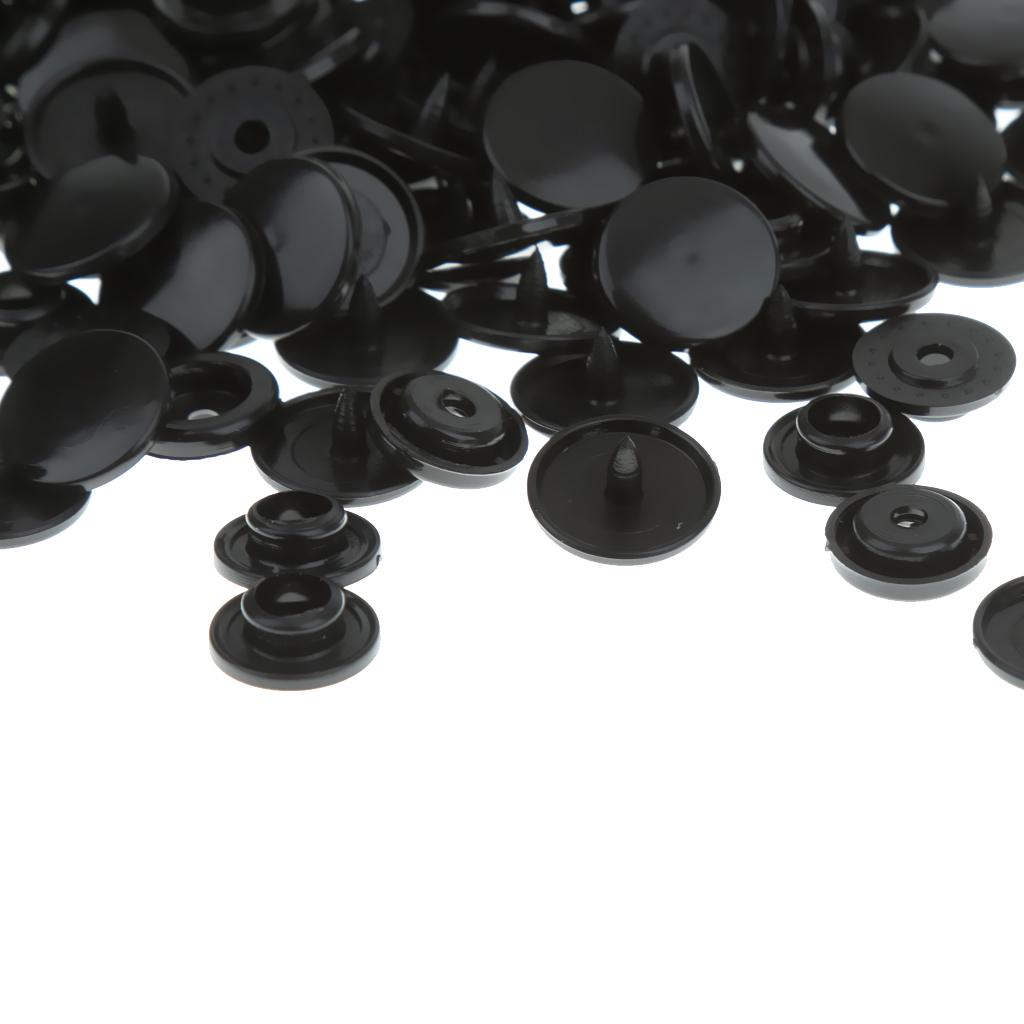 100 Sets T5 Resin Snap Buttons Fasteners Poppers 12.4MM Black