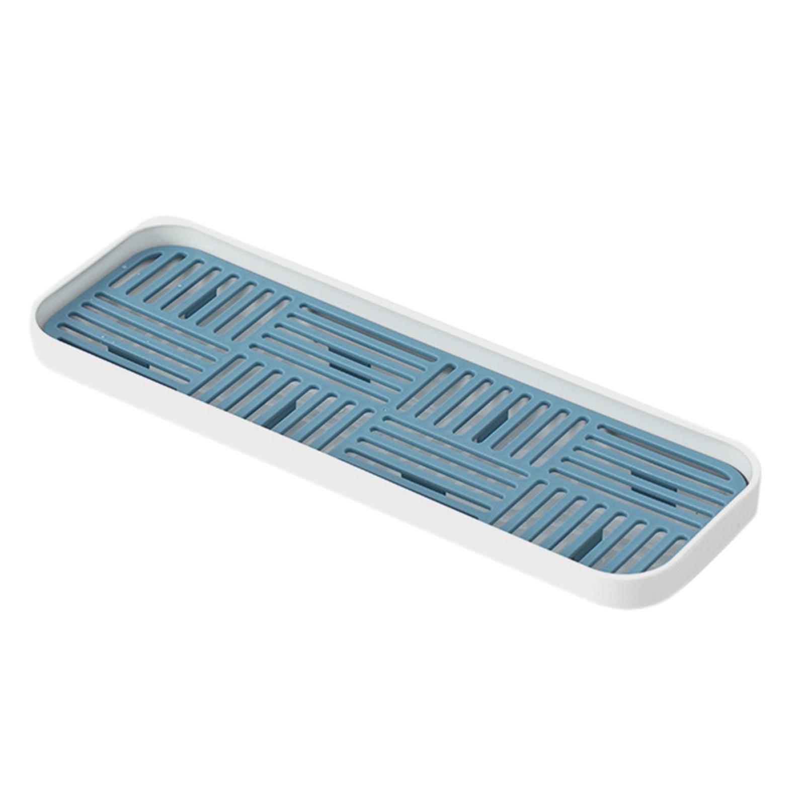 Countertop Dish Drainer Tray Sink Storage Rack Blue Size S