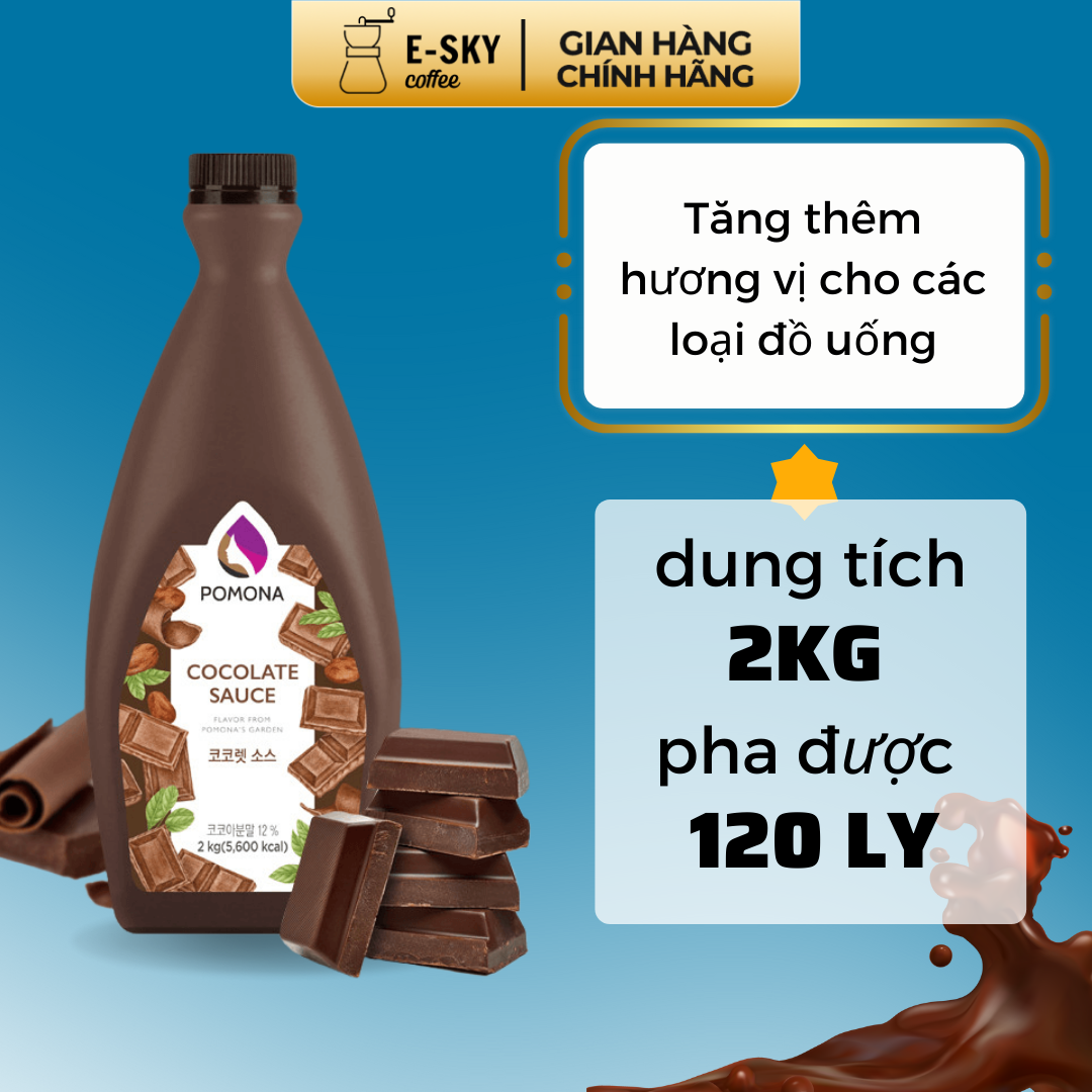 Sốt Socola POMONA Chocolate Sauce Nguyên Liệu Pha Chế Cà Phê Trà Sữa Hàn Quốc Chai 2kg