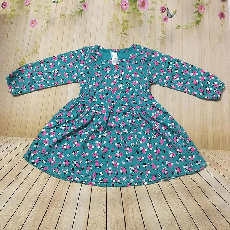 Váy đầm dài tay cho bé gái size 1-7 chất cotton (Giao màu ngẫu nhiên)