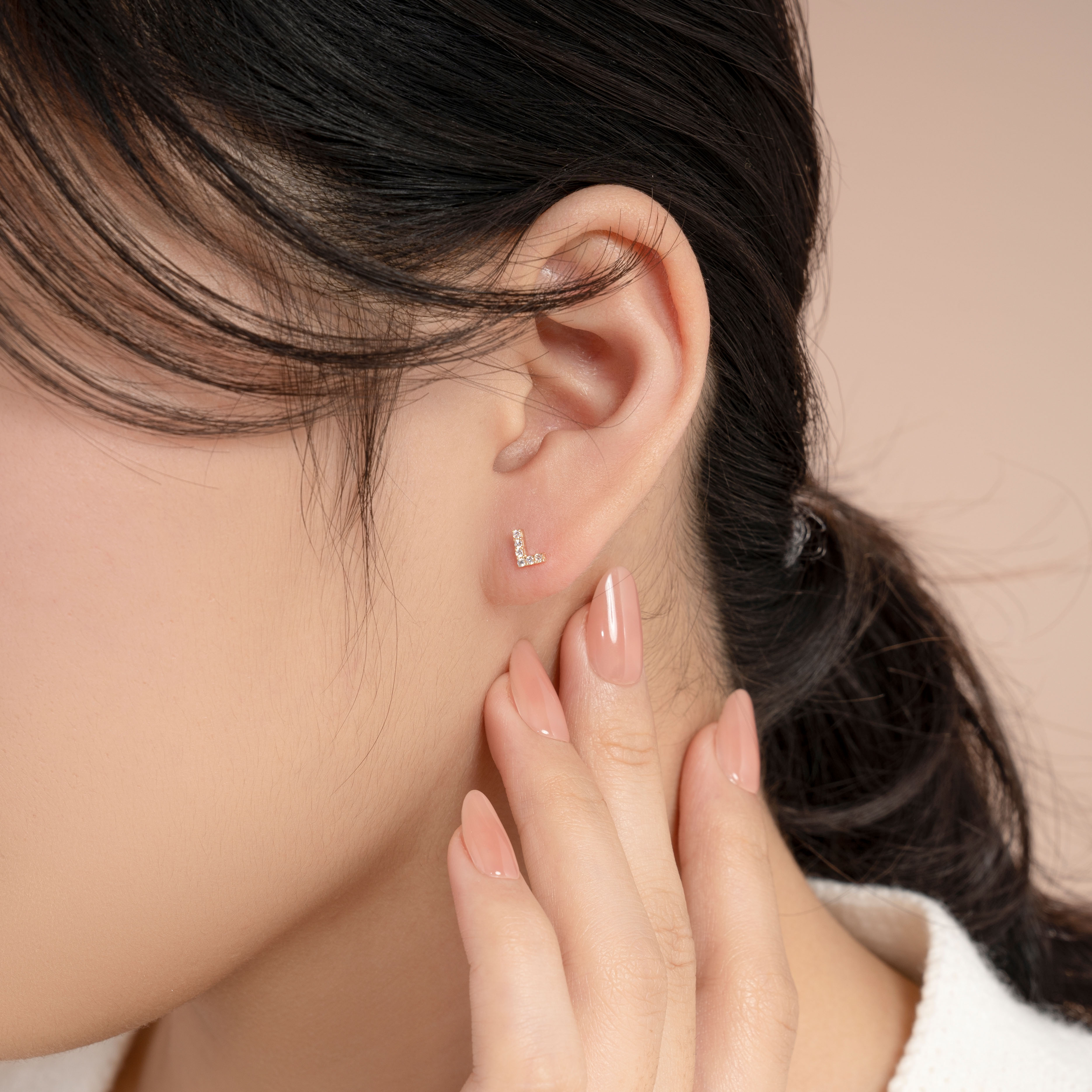 Bông Tai Nữ Chữ L Vàng Tây 14K BTAM109 Huy Thanh Jewelry