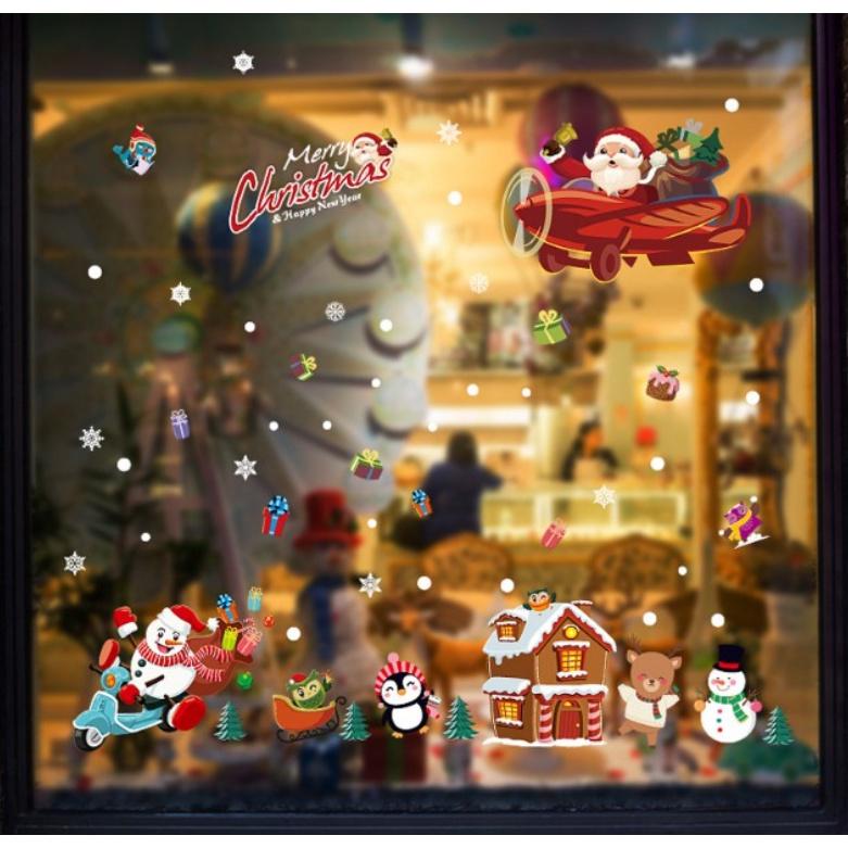 Decal trang trí Noel Hít Tĩnh Điện - Noel lái máy bay phát quà ngộ nghĩnh