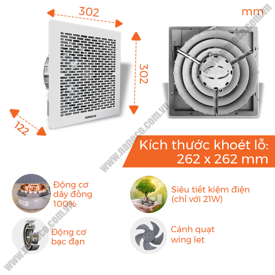 Quạt Thông Gió Âm Trần Không Ống Dẫn Nanoco NCV2020 - Hàng Chính Hãng