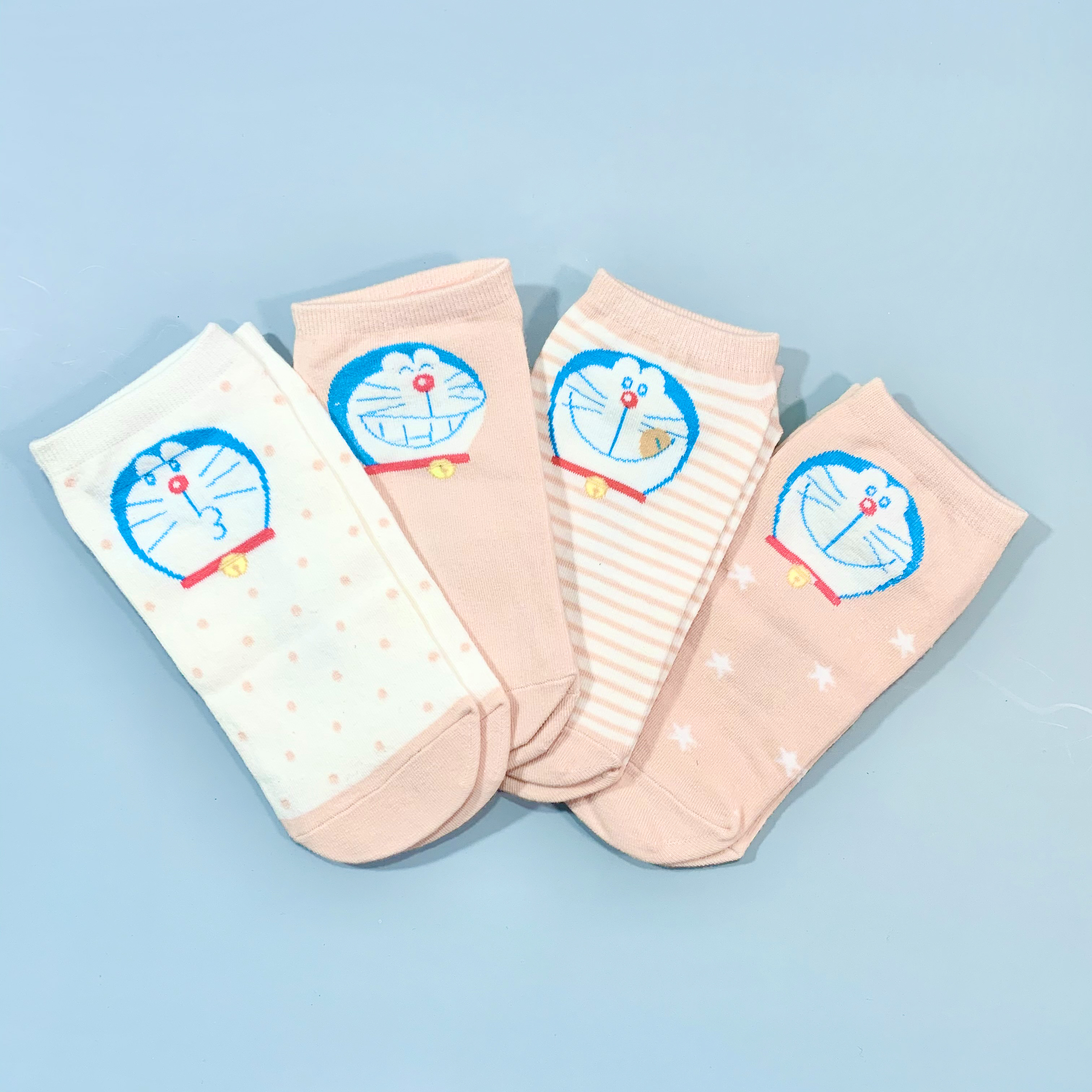 Set hộp 4 đôi tất nữ NICESOKS chất liệu cotton cao cấp, ngắn cổ thể thao, họa tiết Doraemon , hàng chính hãng NS5005FS