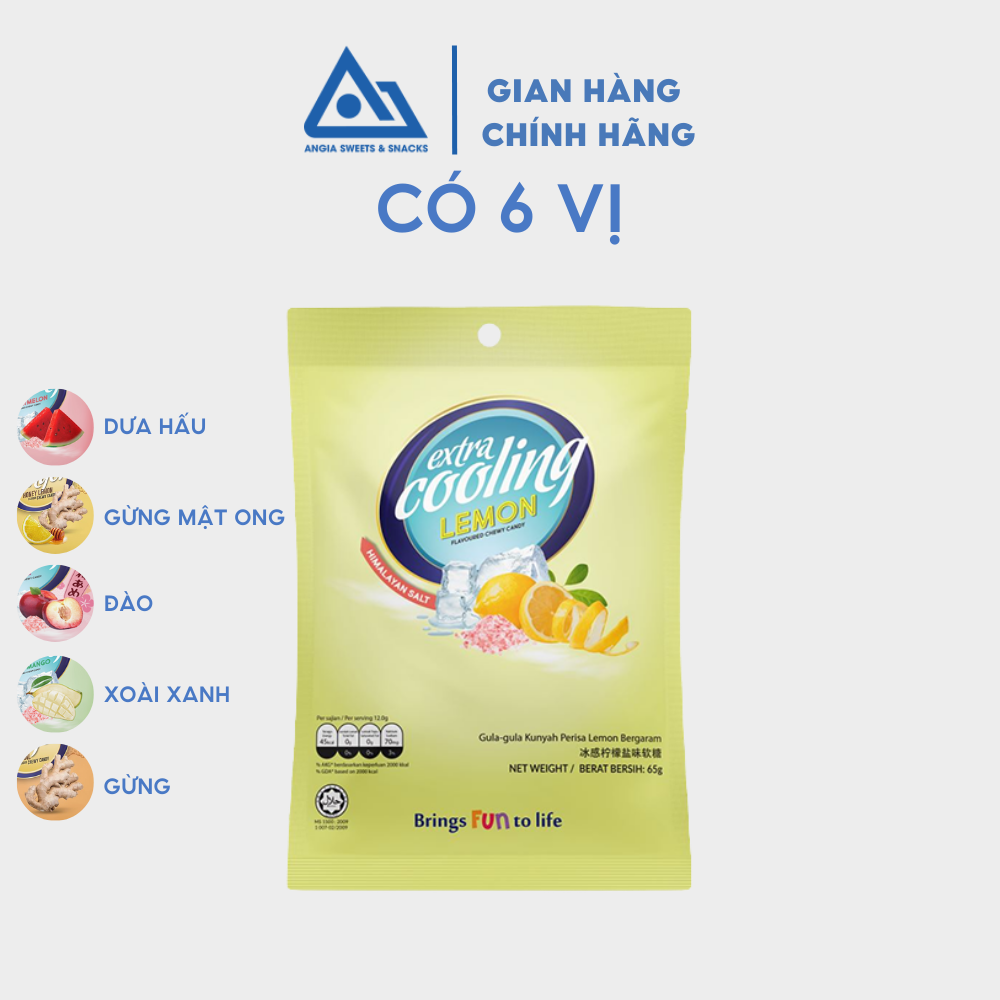 Kẹo mềm trái cây muối Extra Cooling gói 65g, kẹo dẻo Chewy Candy ăn vặt Malaysia nhiều vị An Gia Sweets Snacks