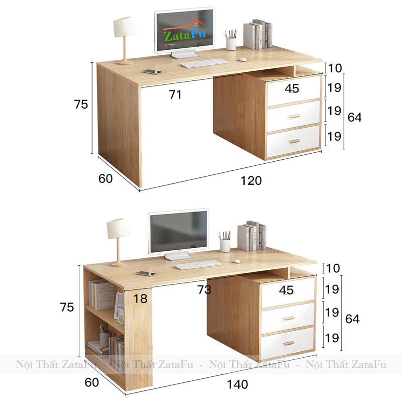 Bạn Làm Việc 1m2 1m4 2m4 Kèm Hộc Tủ BLV-24