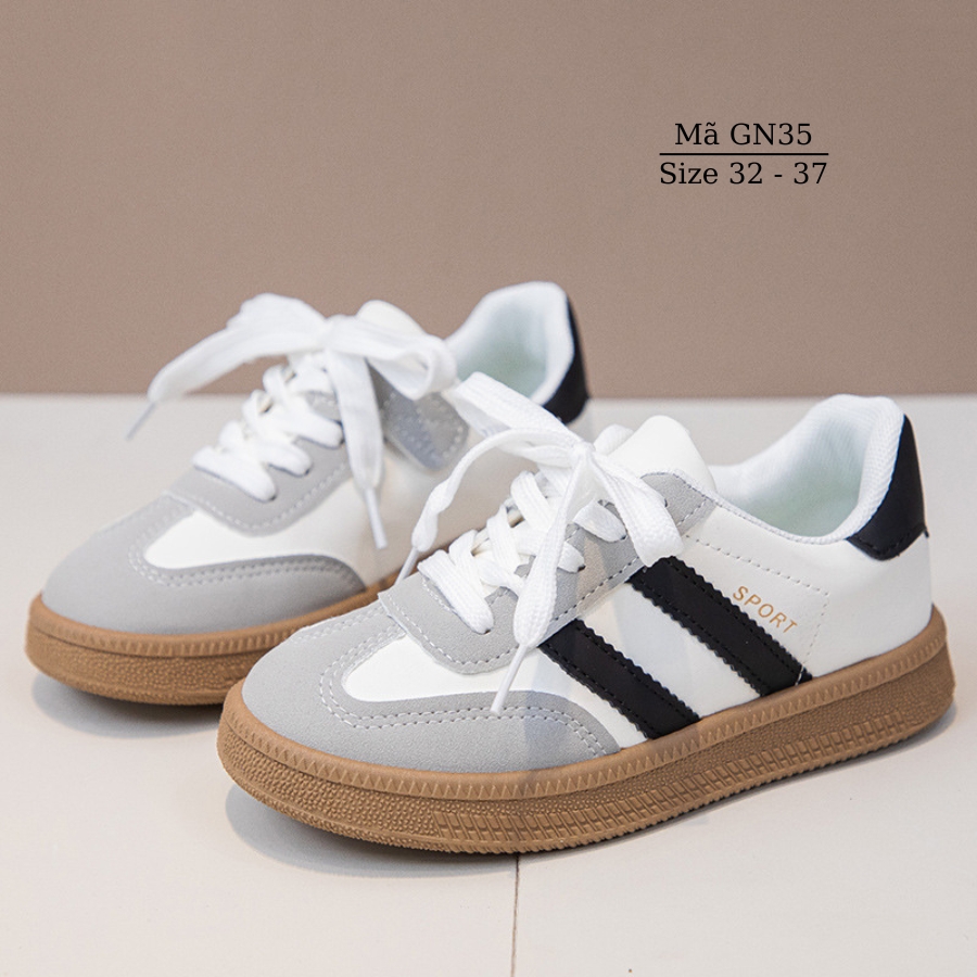 Giày bata thể thao học sinh tiểu trung học đi học, thể dục, chạy bộ dáng cột dây kết hợp quai dáng năng động cá tính NHÍM SHOP GN35