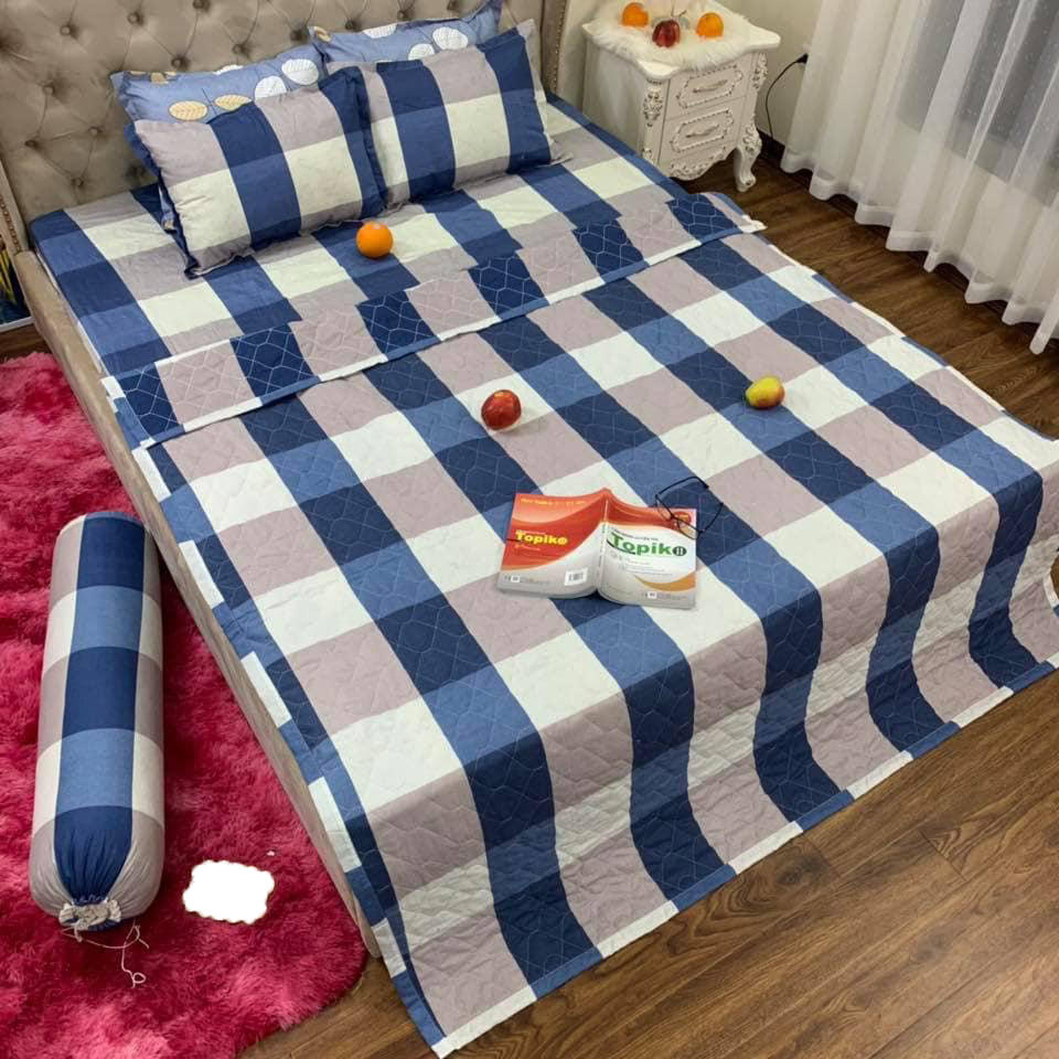 Chăn mền cotton poly kẻ caro diêm HQ - Tặng 1 bàn chải Bossi