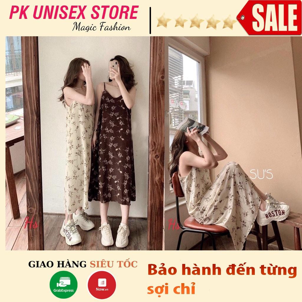 Đầm Nữ Hoa Nhí Cổ V 2 Dây Váy Nữ Hoa Chất Voan Dáng Dài 2 Màu