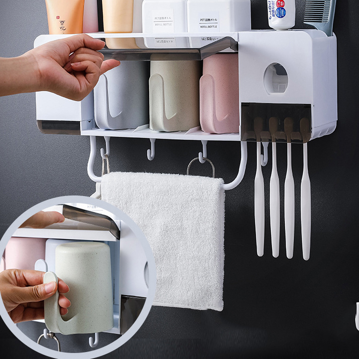 Giá để cốc đánh răng kèm 4 cốc - giá để đồ nhà tắm re0149