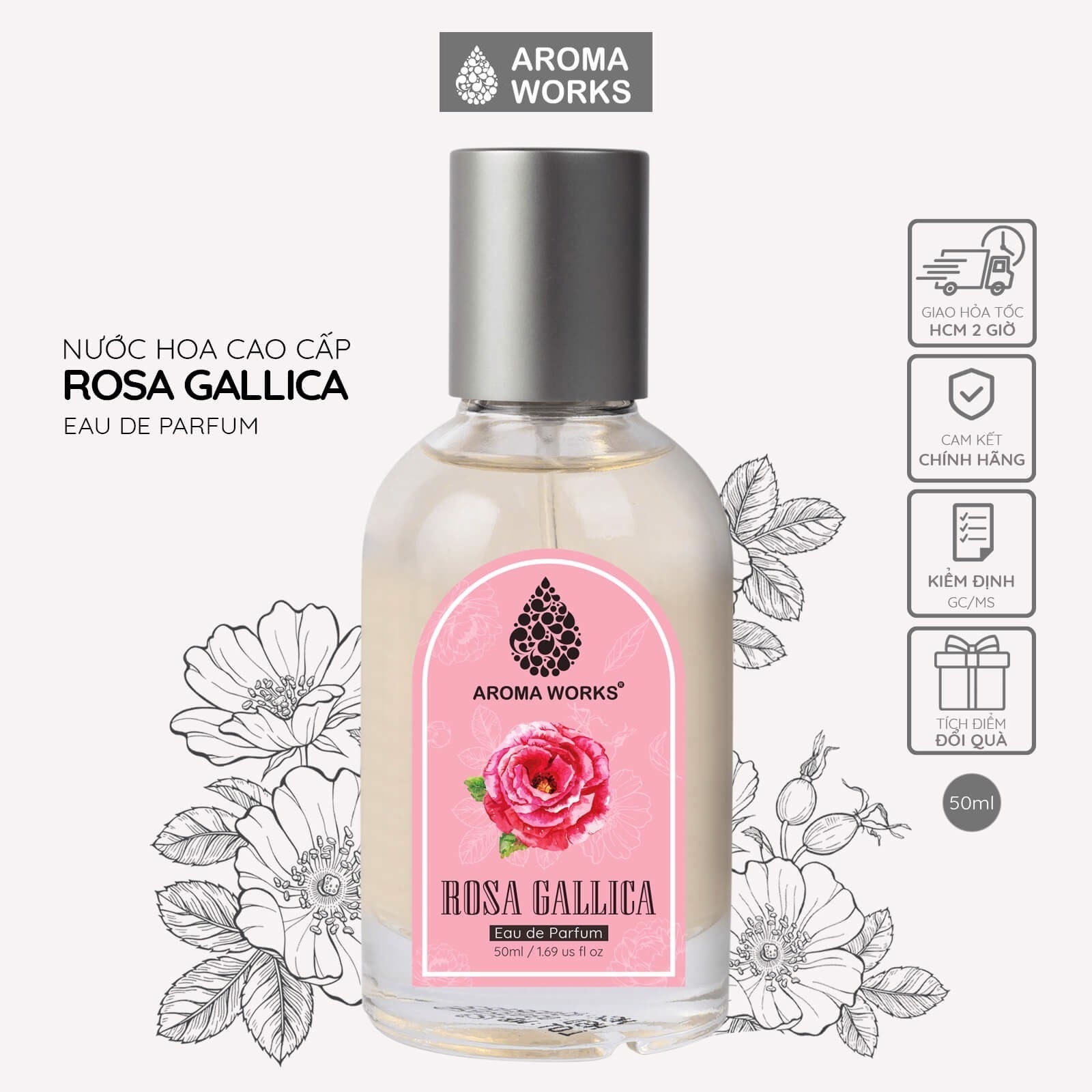 Nước hoa tinh dầu lưu hương lâu Aroma Works Rosa Gallica Eau De Parfum