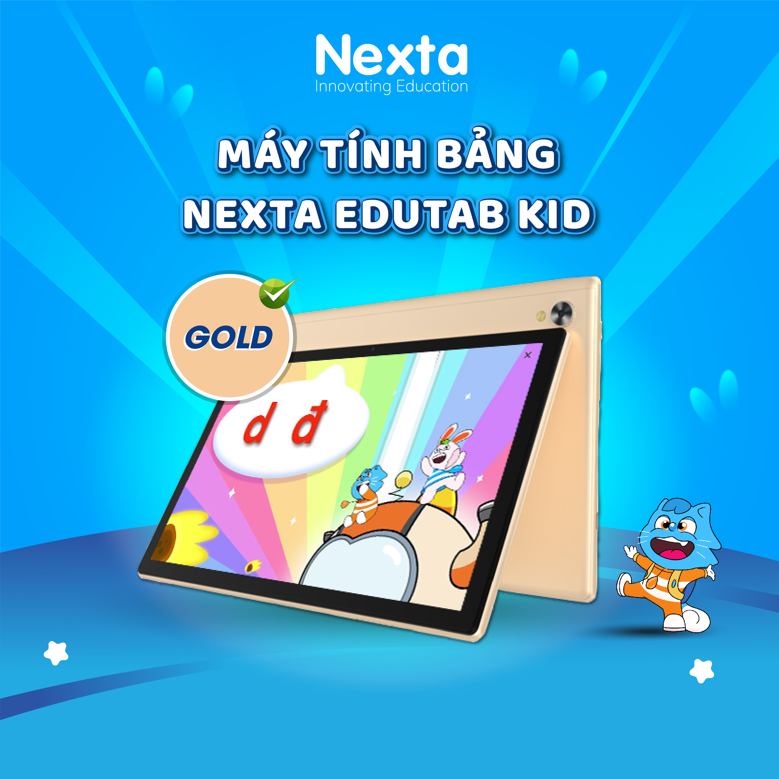 Máy tính bảng học tập giá rẻ Nexta Edutab Kid cho bé từ 5-8 tuổi, màn hình full HD 64GB, bao da, kính dán cường lực, hàng chính hãng