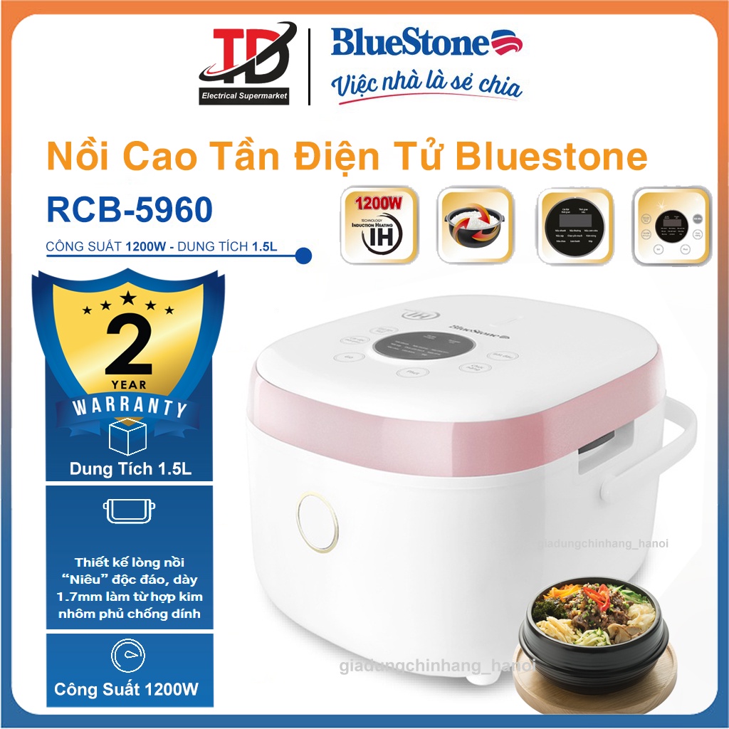 Nồi Cơm Điện Tử Cao Tần Bluestone RCB-5960, 1.5Lit-1200W, Lòng Nồi Siêu Dày, Hàng Chính Hãng