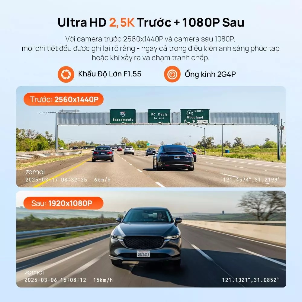 Camera hành trình 70mai A410 2.5K HDR quay đêm siêu nét, ghi hình va chạm khẩn cấp, có GPS, giám sát đỗ xe - Hàng chính hãng