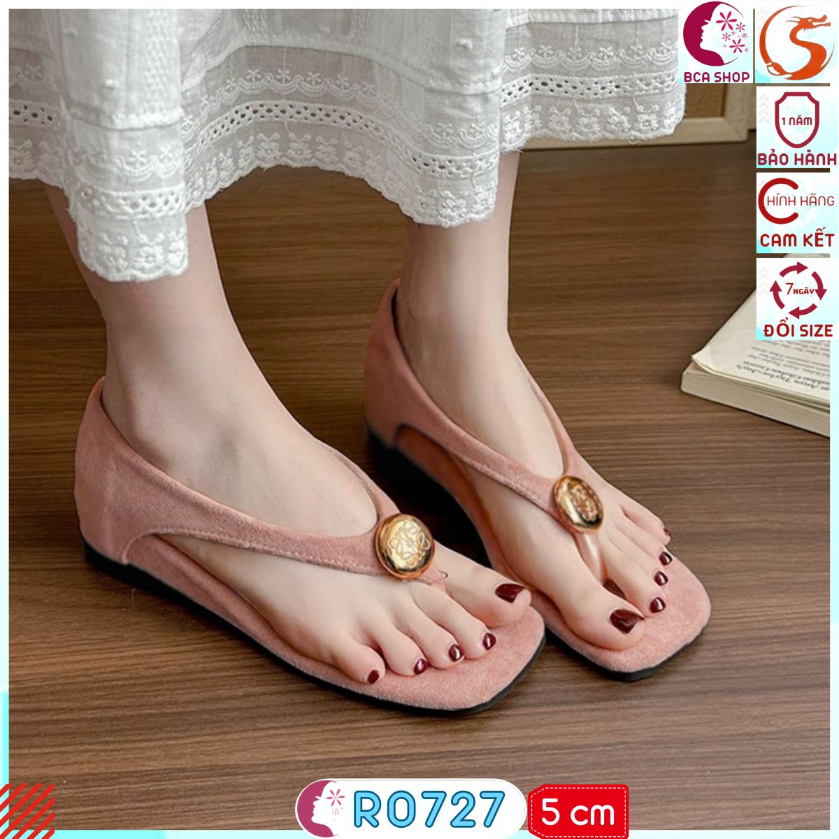 [SANG + CÁ TÍNH] Dép Kẹp Đế Xuồng Nữ Cao 5p RO727 ROSATA Đi Chơi, Đi Tiệc, Đi Cà Phê Đều Xinh