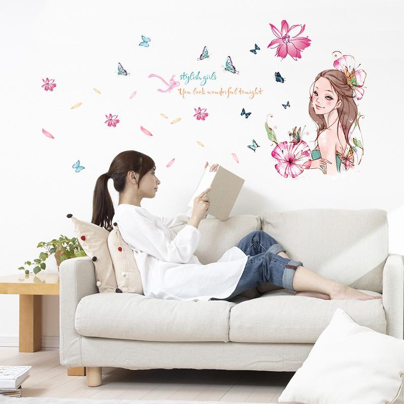 DECAL DÁN TƯỜNG CÔ GÁI HOA - HP1039