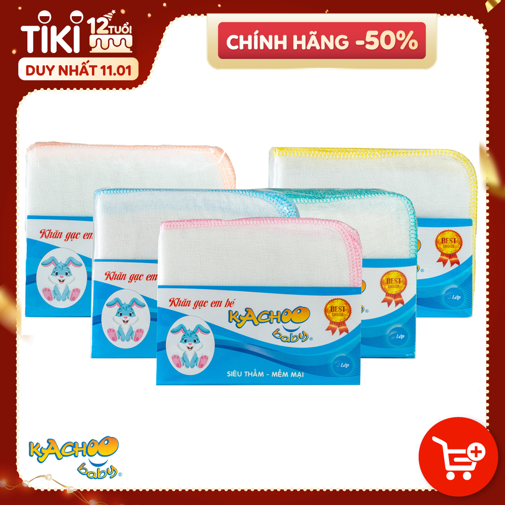Khăn sữa KACHOOBABY 5 lớp 10 khăn hiệu KACHOOBABY, dùng để lau mặt, quàng cổ, tắm bé