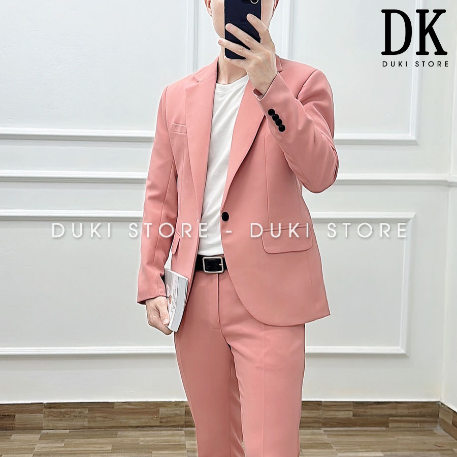 Bộ vest nam Hàn Quốc 1 cúc màu hồng nhạt cá tính DKA0133 - DUKI STORE