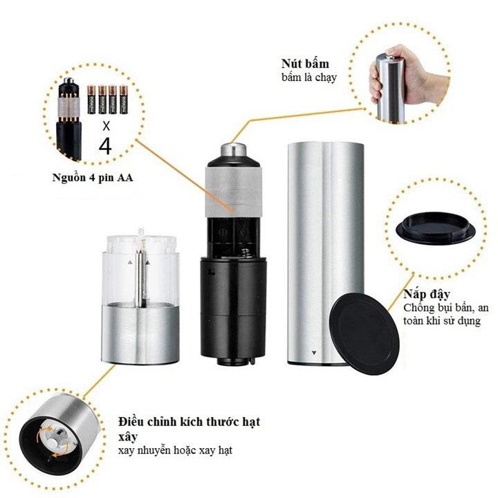 Cối Xay Tiêu Cầm Tay Inox Dùng Pin – Pepper Grinder