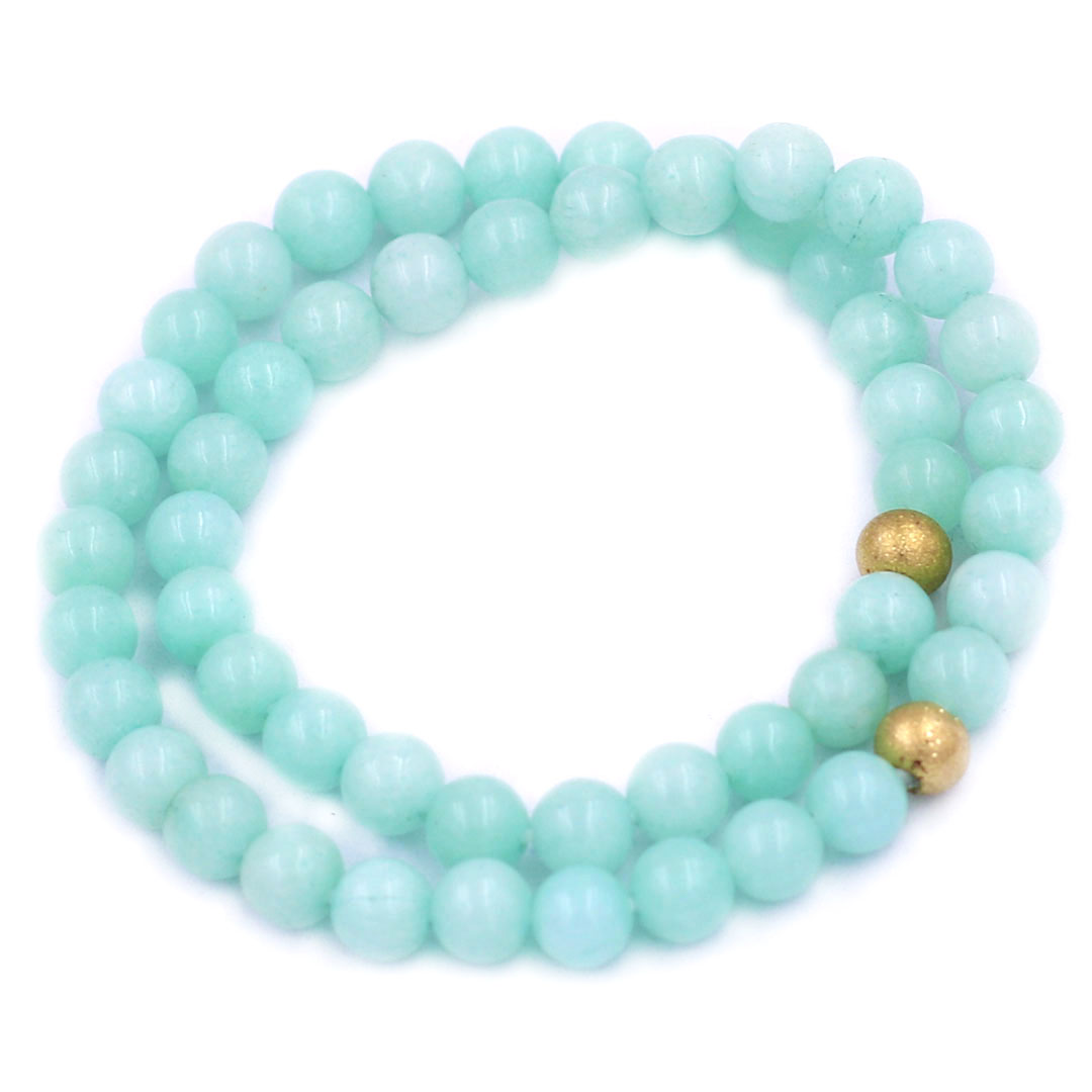 Vòng Chuỗi Đôi 6 Ly Đá Ngọc Bích Xanh Charm Bi Inox VNBXHBD