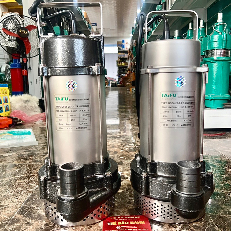 Máy bơm chìm đẩy cao 1.1Kw Thân,Nắp INOX 304 TAIFU QFD6-25-1.1 và QSD6-25-1.1 - Bảo hành 1 năm