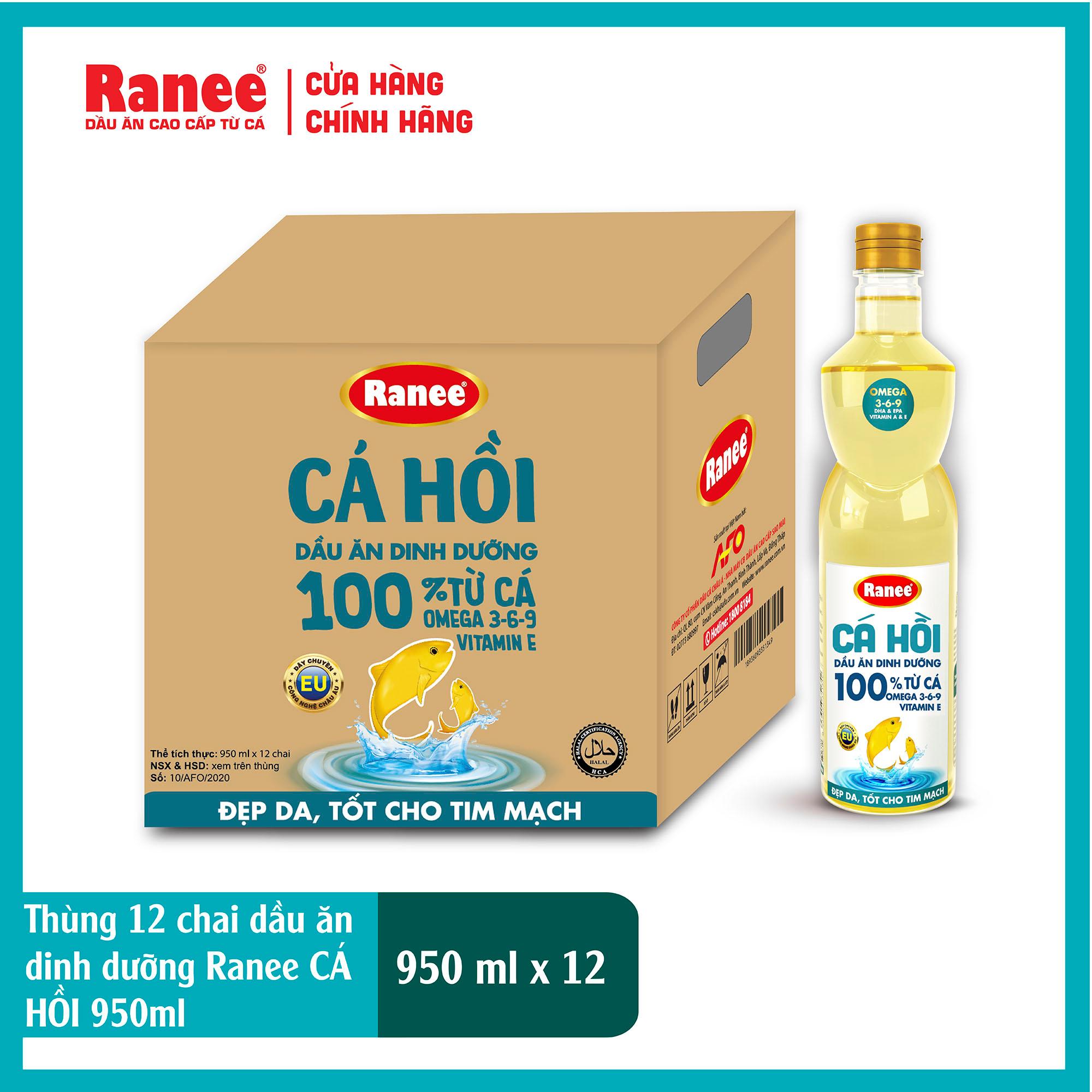 Thùng dầu ăn dinh dưỡng Ranee Cá Hồi 950ml (950ml/chai x 12 chai)