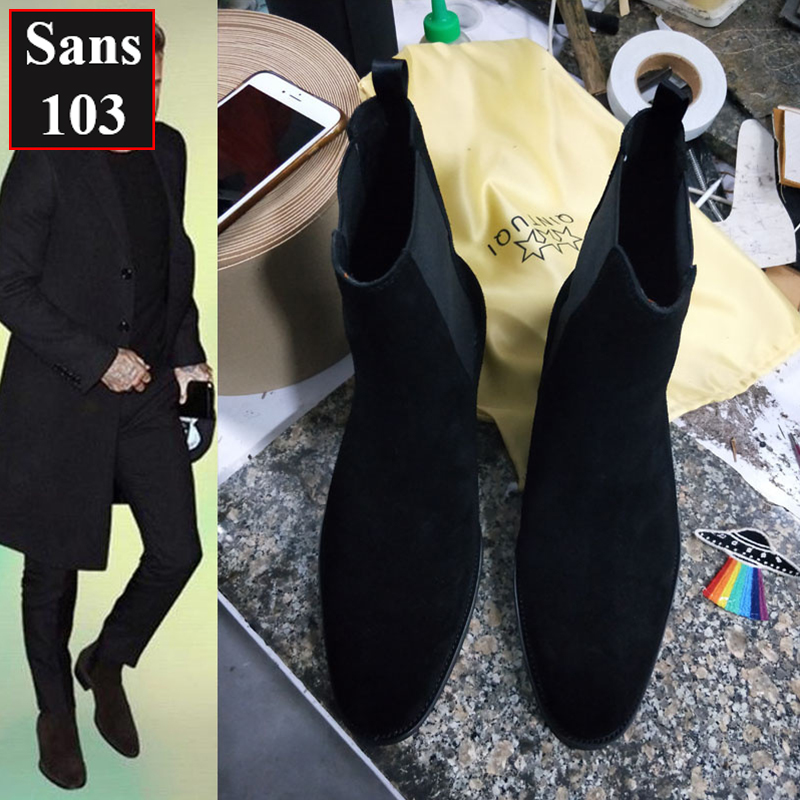 Chelsea boots da lộn nam Sans103 giầy boot cao cổ bốt đen nâu đế cao tăng chiều cao 6cm bigsize lớn 42 43 44 45 46 47 48