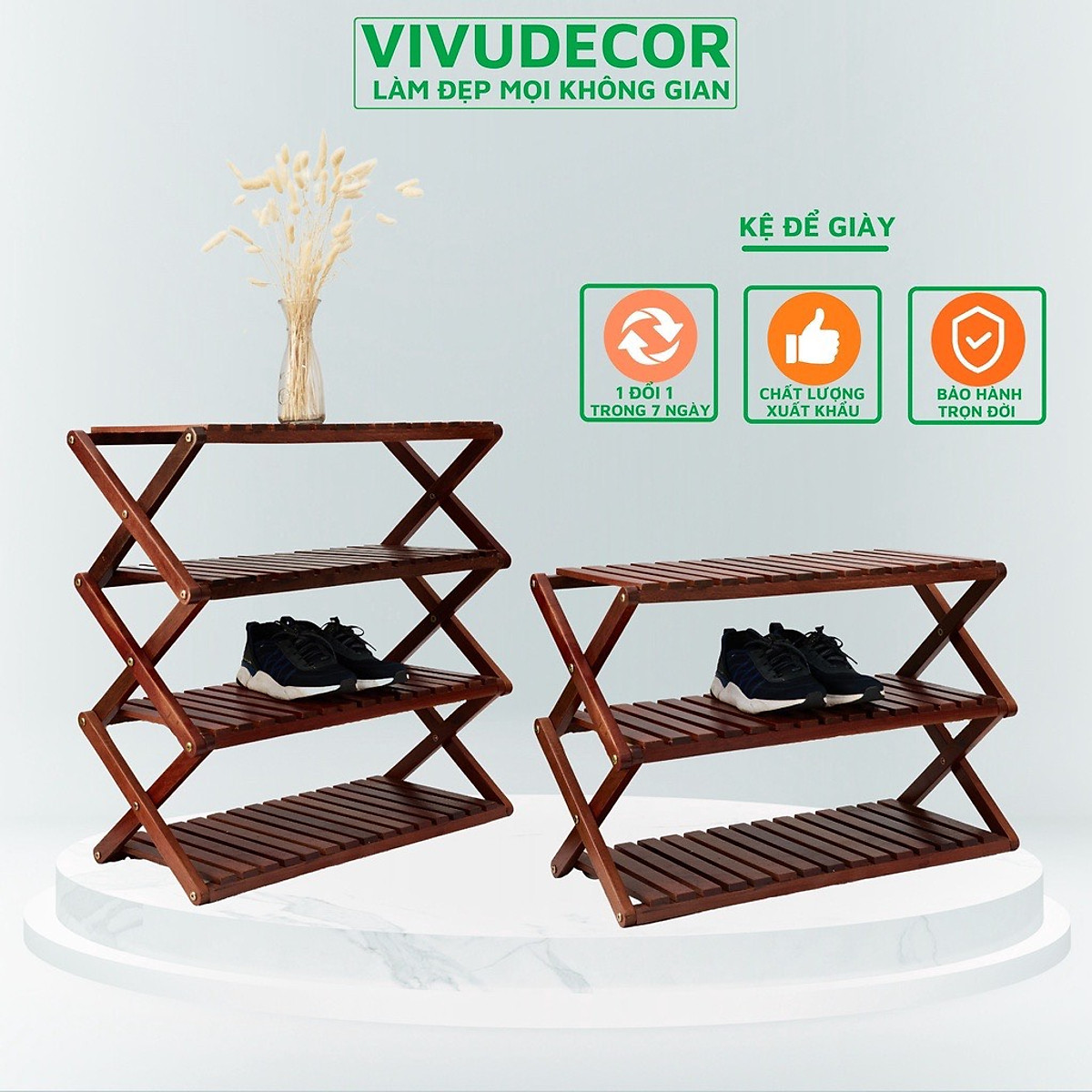 Kệ giày Vivudecor gỗ xếp decor trang trí nhà cửa chắc chắn khó bẩn tháo lắp