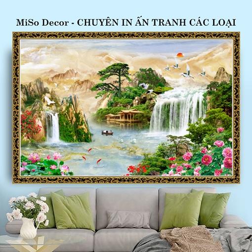 Tranh phong thủy, sơn thủy hữu tình, thủy mặc in decal ms0702