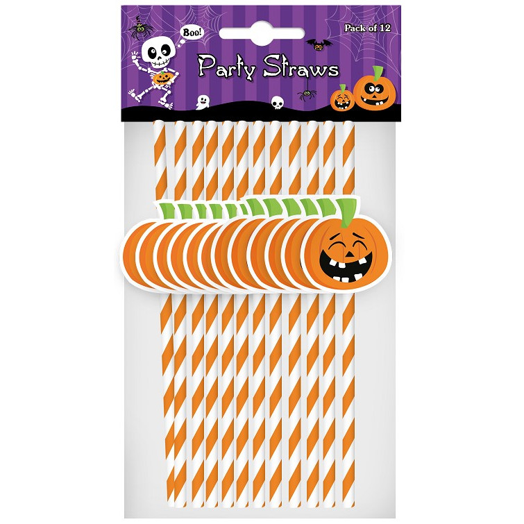 Ống Hút Giấy Bí Ngô 12 Cái - Đồ dùng tiệc Halloween UBL UH03005