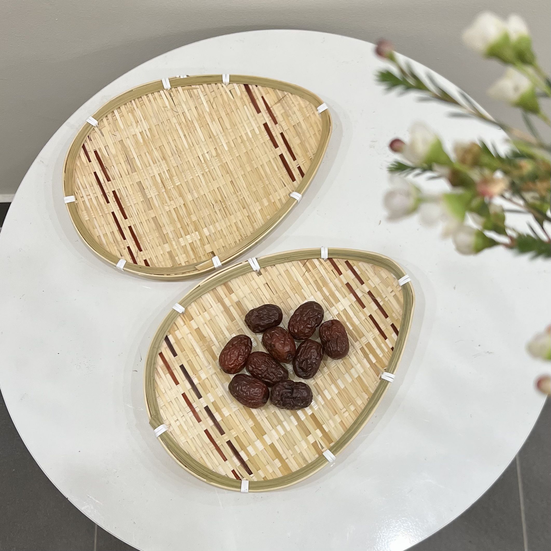 Khay Tre Trang Trí Decor Bánh Kẹo, Trái Cây Ur Space/ Bamboo Woven Basket Tray For Breakfast, Drinks, Snacks