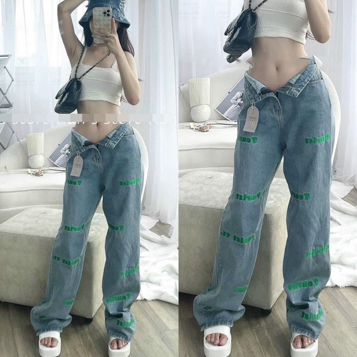 QUẦN JEANS ỐNG RỘNG LƯNG CAO DÀI SUÔNG TRƠN DENIM THỂ THAO DẠO PHỐ ĐI CHƠI ĐI BIỂN ĐI TIỆC CÔNG SỞ