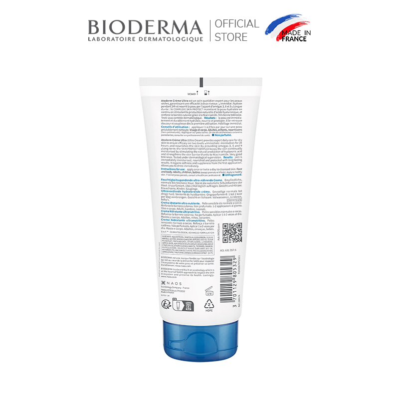 Kem dưỡng ẩm cho da thường và da khô nhạy cảm Bioderma Atoderm Crème Ultra - 200ml