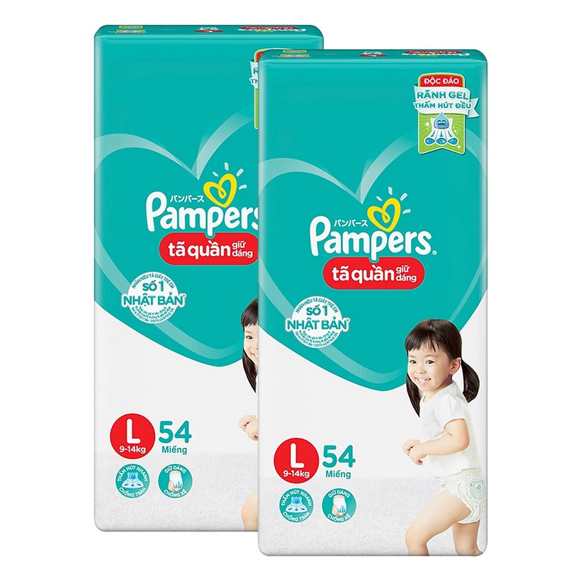 Combo 2 Tã Quần Pampers Giữ Dáng Mới Gói Đại Size L54 (54 Miếng)