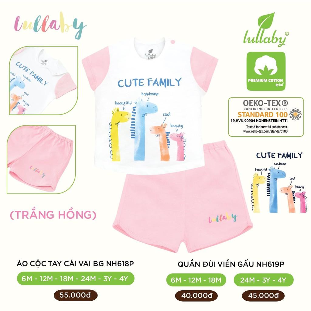 Quần đùi cotton bé gái Lullaby, quần cộc viền gấu NH619P mềm mịn