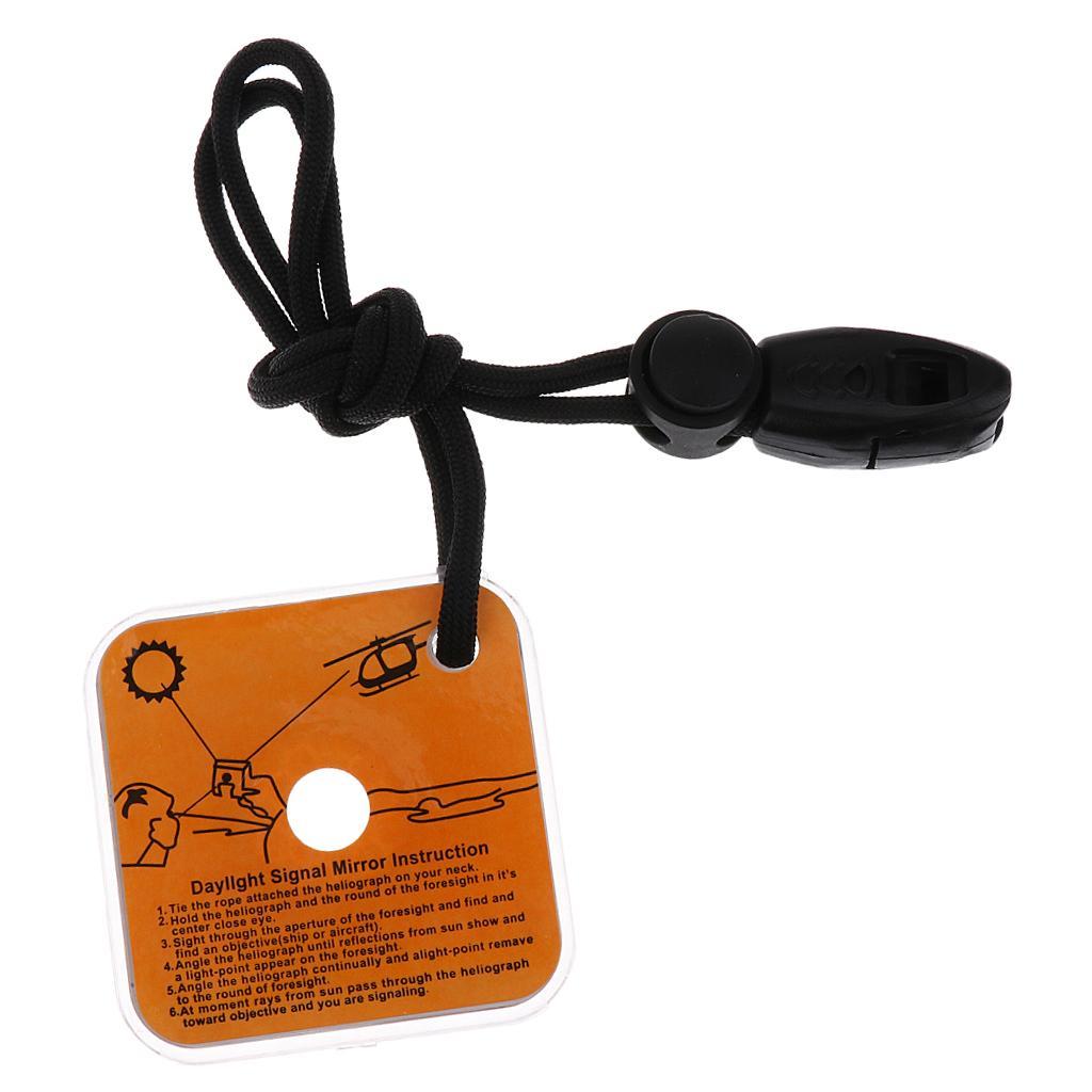 2PCS Signal Mirror Lightweight Survival Emergency Signaling Tool with Whistles and Necklace, Pocket Size