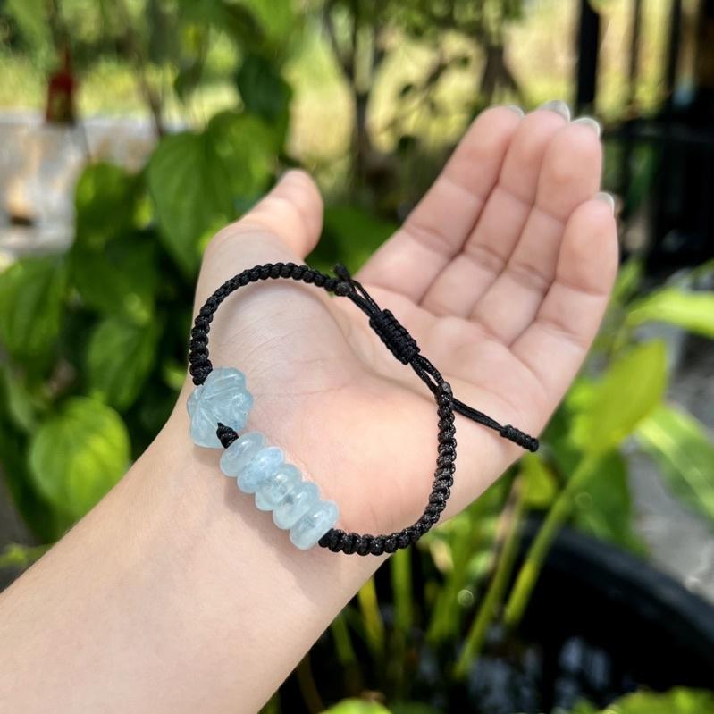 Vòng tay cỏ bốn lá đồng điếu aquamarine