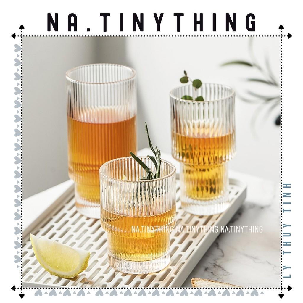 Ly cốc thuỷ tinh chiu nhiệt dùng uống nước và cà phê kiểu dáng tròn, hoạ tiết vân sọc dọc phong cách Hàn Quốc