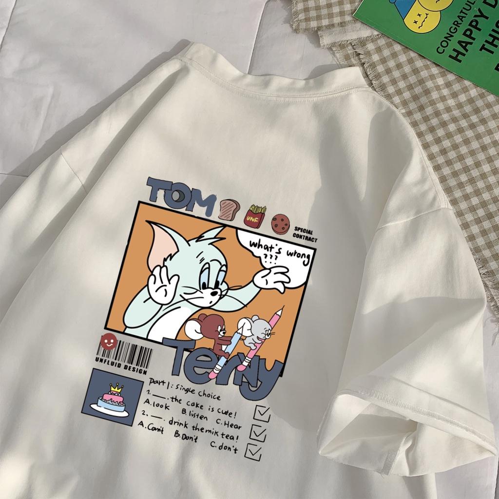 Áo thun tay lỡ nam nữ, áo phông unisex form rộng chất cotton mát mịn thấm hút mồ hôi in hình TOM &amp; JERRY CỰC ĐẸP