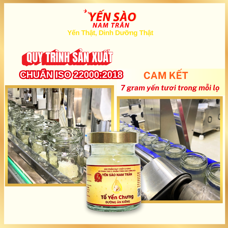 [Set 10 lọ Không hộp] Yến chưng Đường Ăn Kiêng 7 gram Tổ Yến Tươi- Yến Sào Nam Trân. Lọ 70 ml