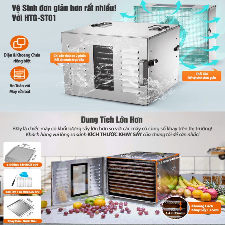 Máy sấy thực phẩm chuyên nghiệp dung tích lớn 59 lít, có tới 10 khay inox, Thương hiệu Mỹ Septree cao cấp ST-01 - HÀNG CHÍNH HÃNG, BẢO HÀNH 12 THÁNG