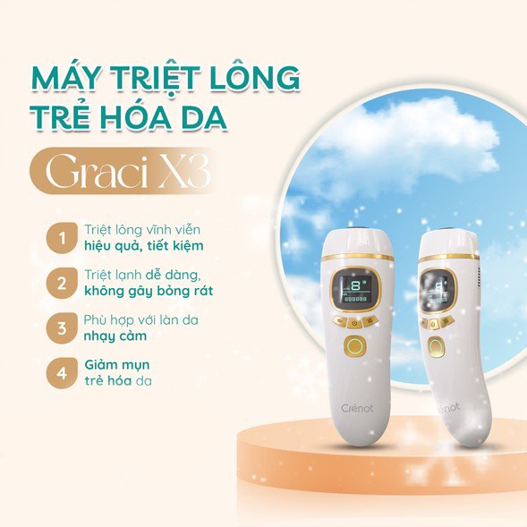 Máy Triệt Lông Vĩnh Viễn Băng Lạnh Trẻ Hóa Da Mini Cầm Tay Tại Nhà Crénot Health Graci X3 Dành Cho Nách Bikini Mặt Chân Toàn Thân Cá Nhân Giảm Mụn IPL Hair Removal Ice Cooling Compress