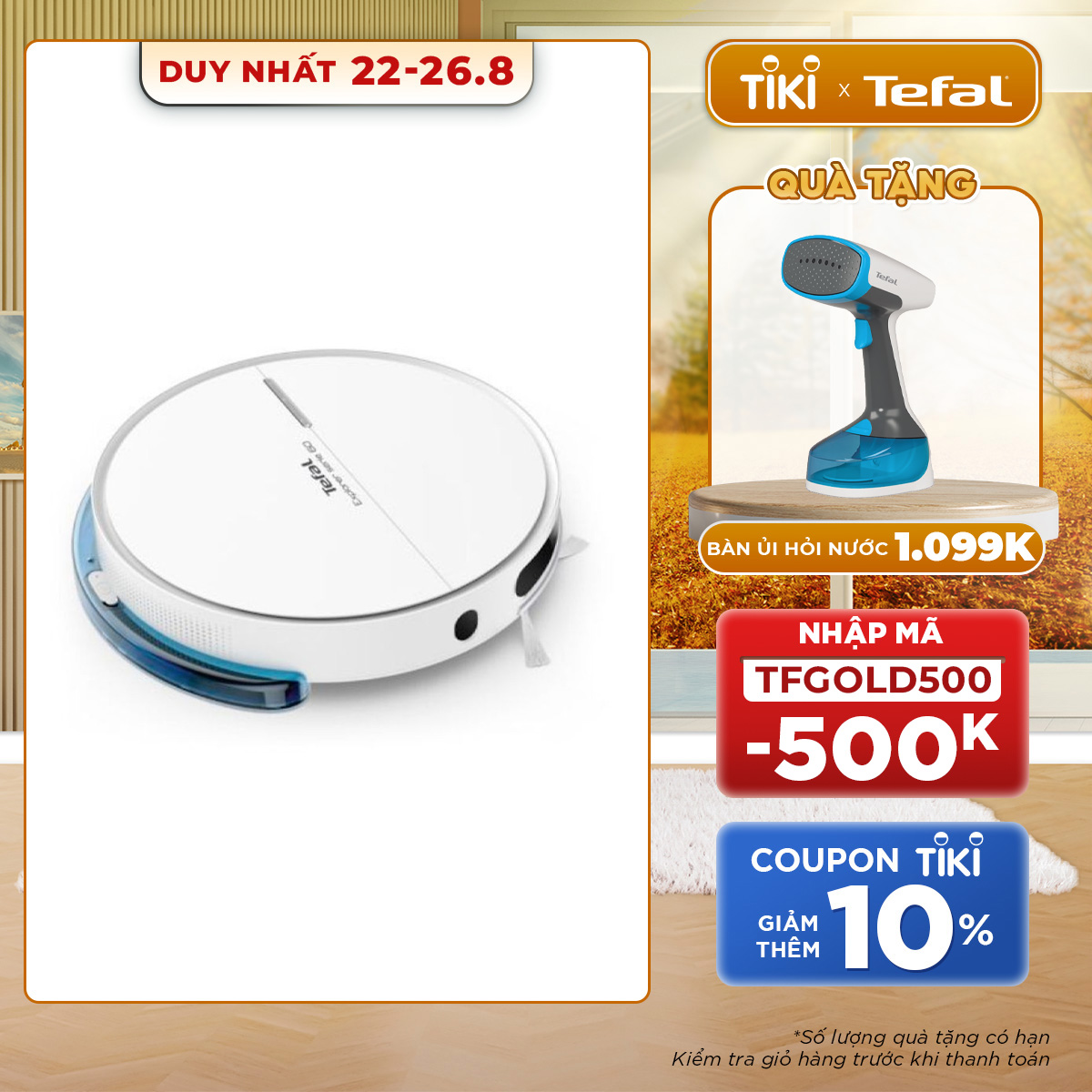 Robot hút bụi lau nhà Tefal RG7447WH - Trắng - Hàng chính hãng